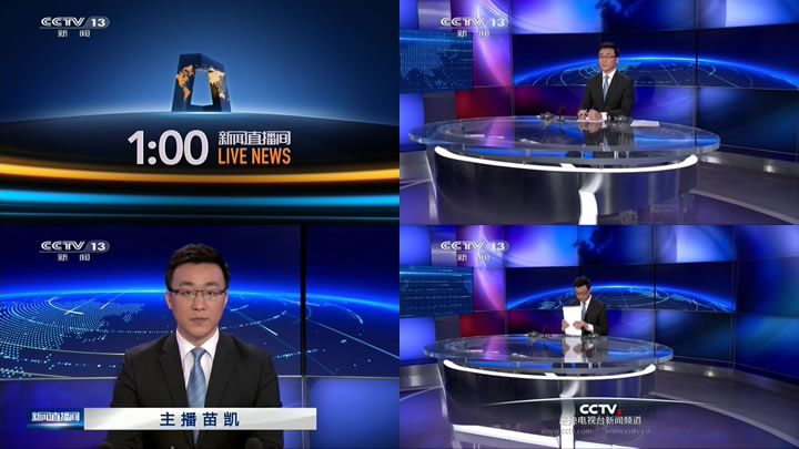 凌晨1点的新闻直播间,演播室三联屏画面与午夜新闻演播室背景大屏相同